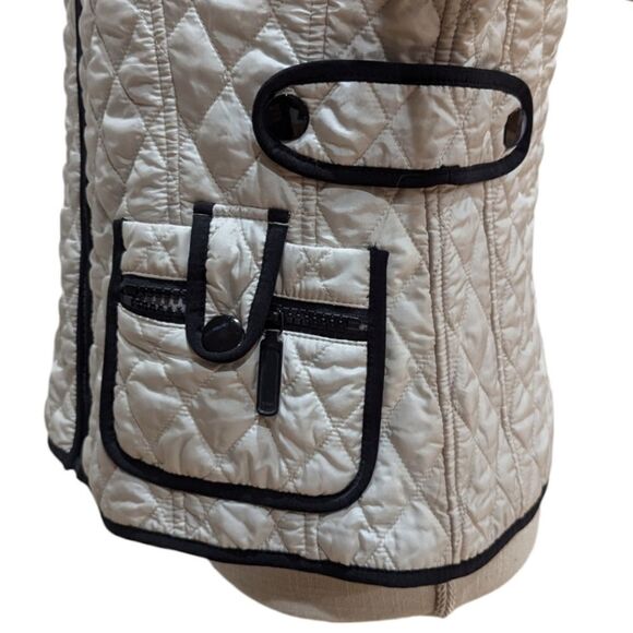 Ann Taylor Women's S Quilted Jacket Zip Up Ivory with Black Trim - Picture 8 of 9